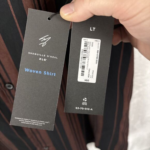 Shaquille O'Neal Shirt Mens LT Cherry Stripe Short Sleeve Button Up Rayon NWT - Picture 3 of 6